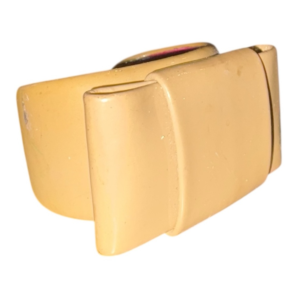 Miu Miu Patent Leather Bow Cuff in tan w/pink lining. Made in Italy. JB5